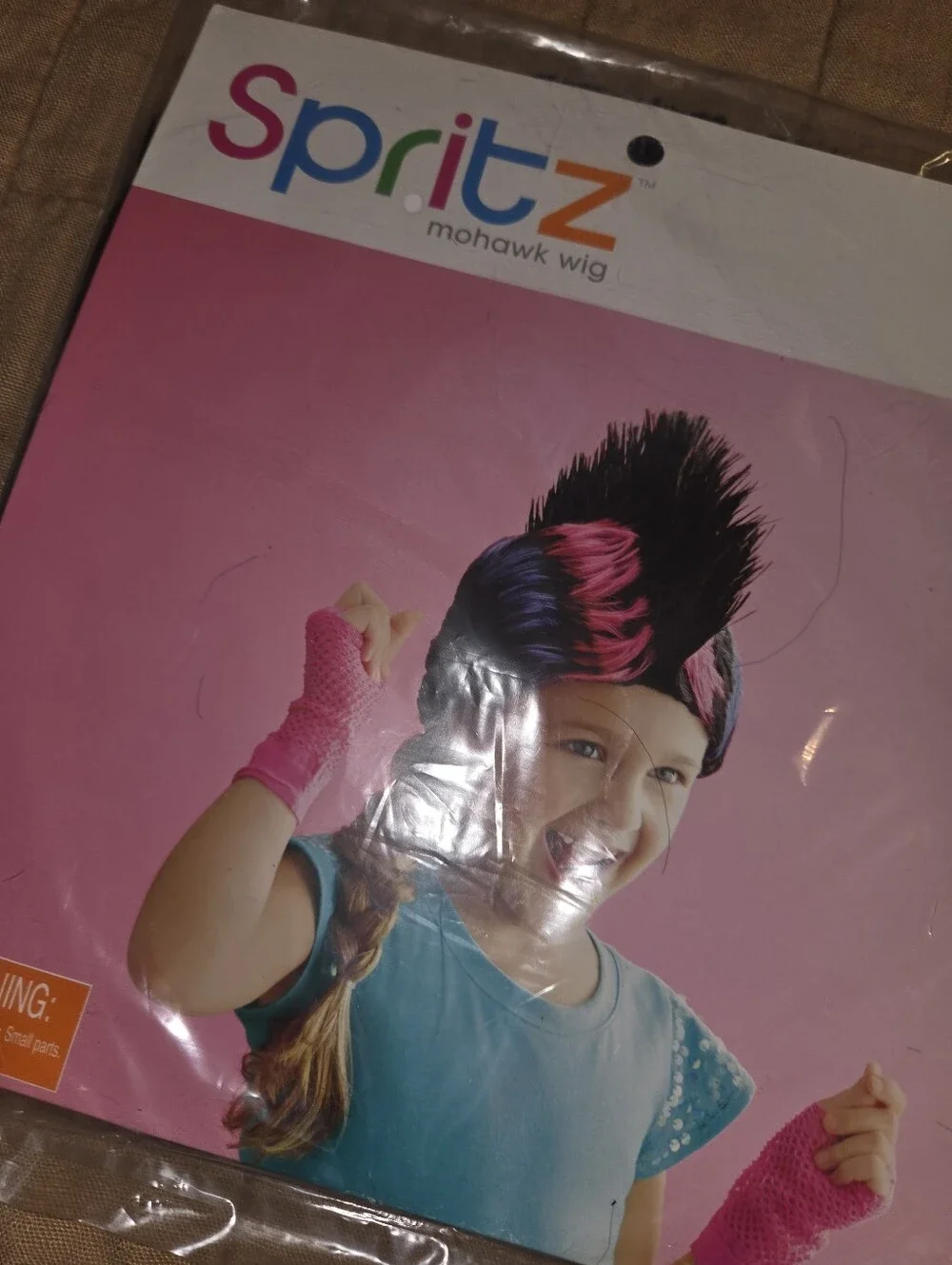 Spritz Kids Mohawk Wig in Black with Pink Accents